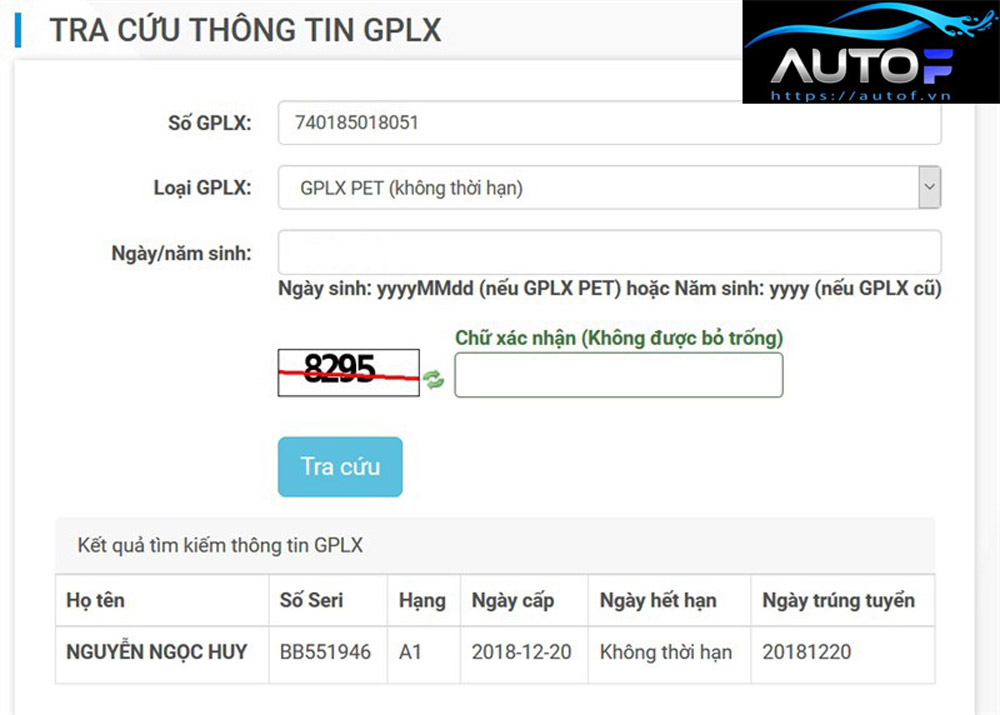 Truy cập vào website của Tổng Cục đường bộ Việt Nam sau đó điền thông tin để tiến hành tra cứu